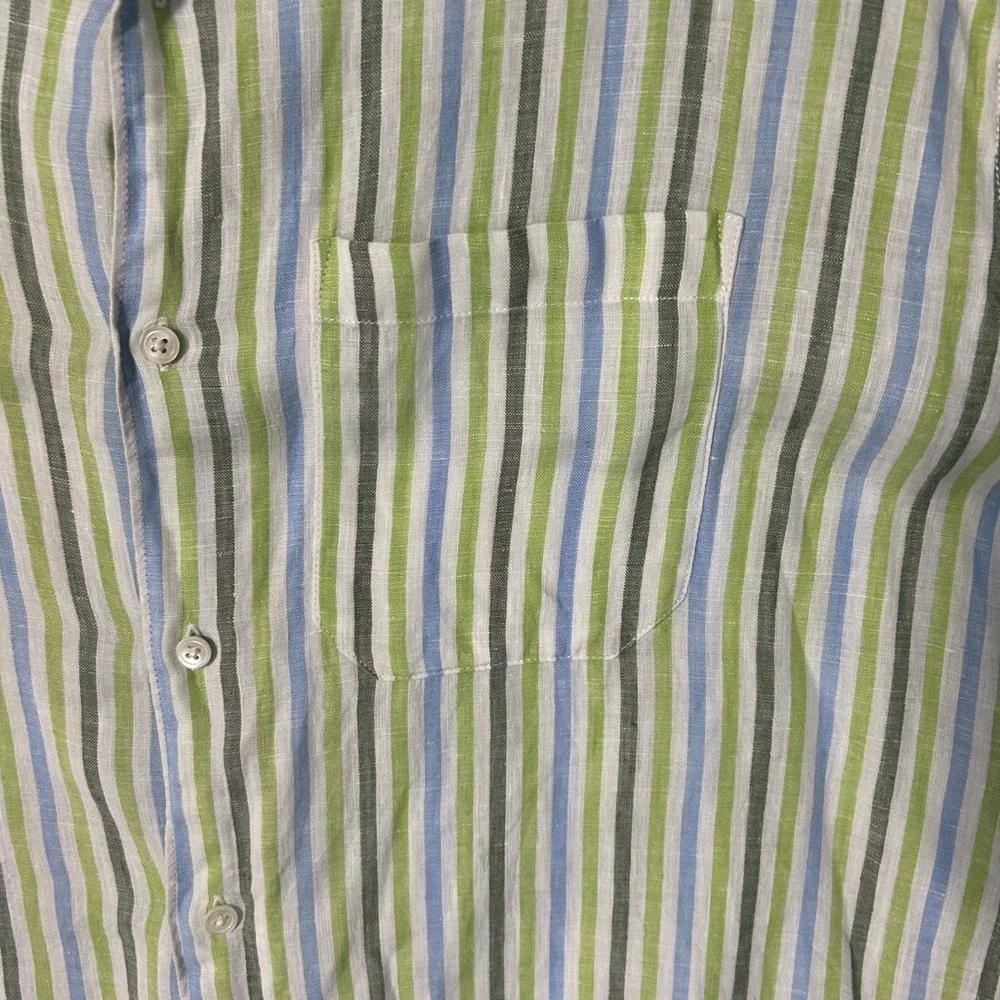 Banana Republic Green Striped Casual Button Down Shirt linen